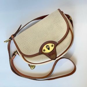 Vintage 90s Dooney & Bourke All Weather Leather Crossbody Cream and Brown Purse